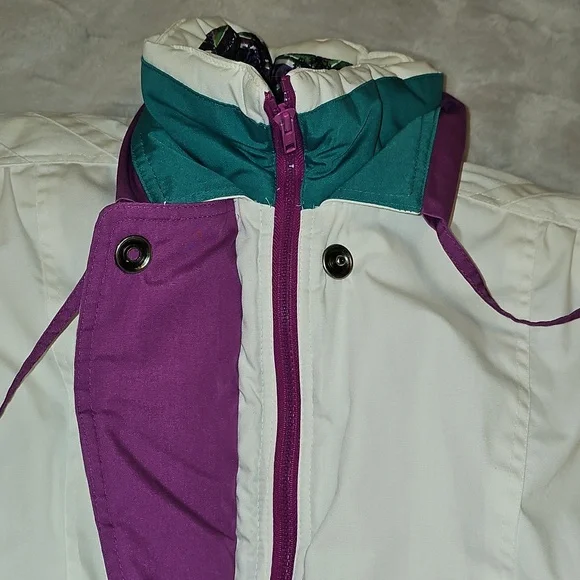 Vintage Izzi Ski Puffer Jacket Coat Womens M White Purple Teal 80s 90s Rare - Picture 3 of 13